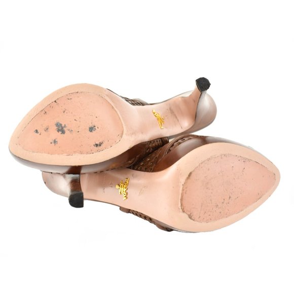 PRADA: Brown, Laser-Cut Leather Platform Sandals - Picture 8 of 10